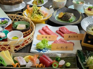 【創業35周年記念】米沢牛・山形牛・蔵王牛―地元ブランド牛の贅沢食べ比べをお楽しみください。