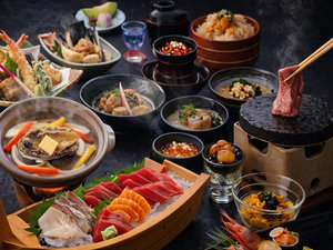 〈但馬牛×鮑〉但馬牛ステーキ&鮑の踊り焼き&海鮮盛り&旬味覚会席