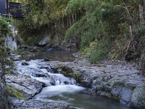 各露天風呂の目の前には小田川が流れ、心地良いせせらぎが癒しとなります。