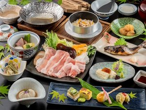 【ご夕食】献立の一例。那須三元豚しゃぶしゃぶ会席