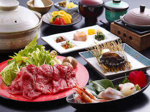 但馬牛にしゃぶしゃぶと活アワビの踊り焼のダブルのご馳走