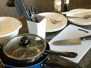 無料貸し出しの調理器具です。その他、調味料や皿等ももちろん貸し出し可能です。
