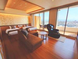【清月亭・和洋室-水月-】松山市内を一望できるテラスに道後温泉引き湯の専用露天風呂付