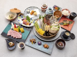 別府名物の地獄蒸しとおおいた和牛ステーキが楽しめるよくばりコース