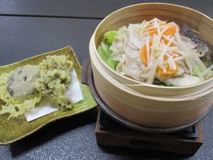 地産地消の奥出雲御膳メインのセイロ蒸しと天ぷら
