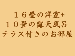 1階、及び2階の16畳の洋室+10畳の露天風呂付きテラスのお部屋