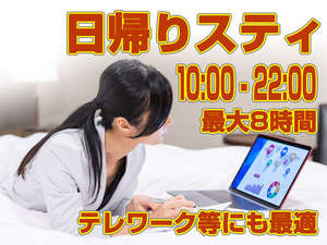 【テレワーク大歓迎・デイユース】日帰りステイ(10:00〜22:00)最大8時間OK♪