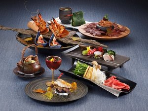 【夕食】推奨コース「長良」(イメージ)2026.9.9〜2026.11.17※お魚料理は2名盛りです。