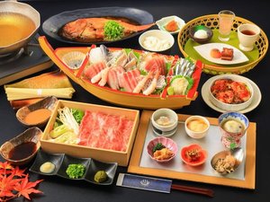 舟盛付ご夕食(一例) 70分飲み放題付(クラフトビール/日本酒/ワイン/ソフトドリンク)