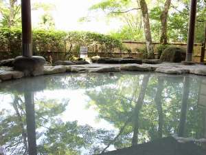 新緑の中、白濁湯を
