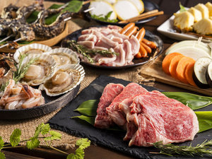 【BBQ‐プレミアム】3種の岐阜ブランド肉+海鮮で、豪華な夜のひとときを♪(写真は4名分)