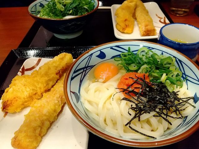 釜玉明太うどん!かしわ天は欠かせない。_丸亀製麺 越前店