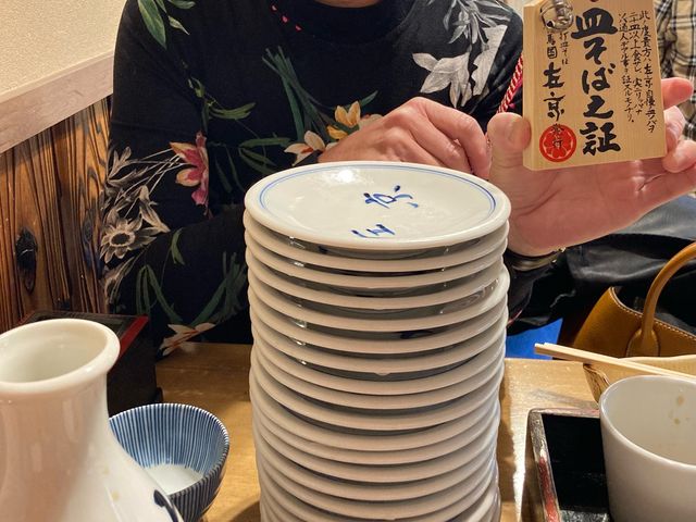 出石の皿そば「手打そば 左京」で「そば通の証」大札をもらう