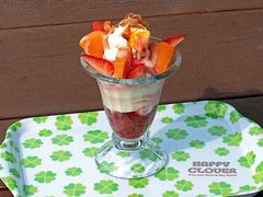 急速冷凍したフルーツのイチゴカフェ夏のメニューです
イチゴジャムサンデー_土方洋蘭いちご園