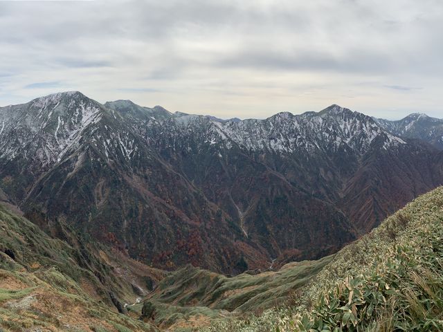 登山道から眺めた谷川連峰。紅葉と新雪のコラボが最高です。_茂倉岳・茂倉新道登山口