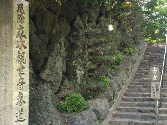 階段の5段目に「石段八百余段」の看板_立木観音（立木山安養寺）